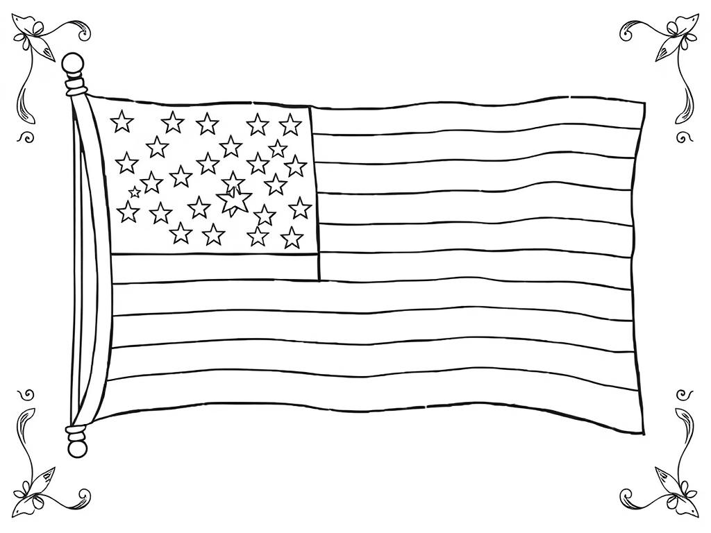 American flag summer coloring page with detailed stars and stripes American flag summer coloring page with detailed stars and stripes