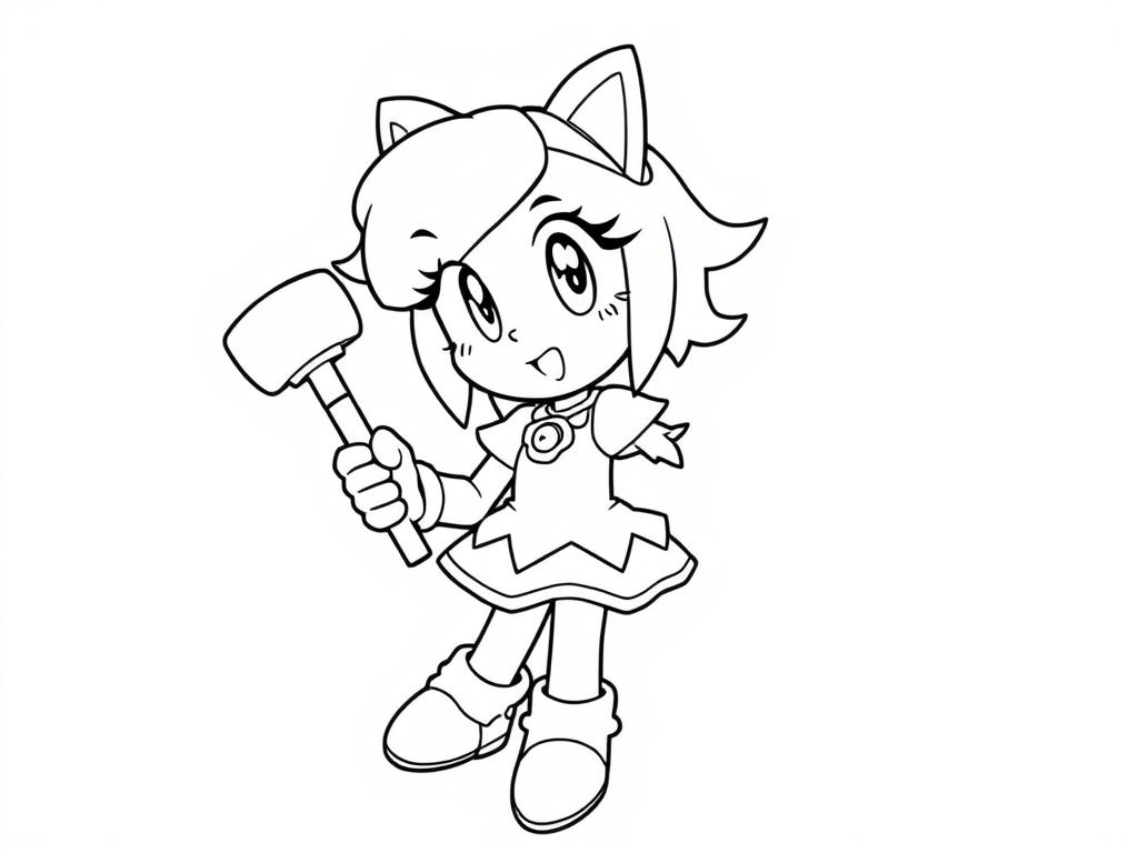 Amy Rose holding her Piko Piko Hammer coloring page Amy Rose holding her Piko Piko Hammer coloring page