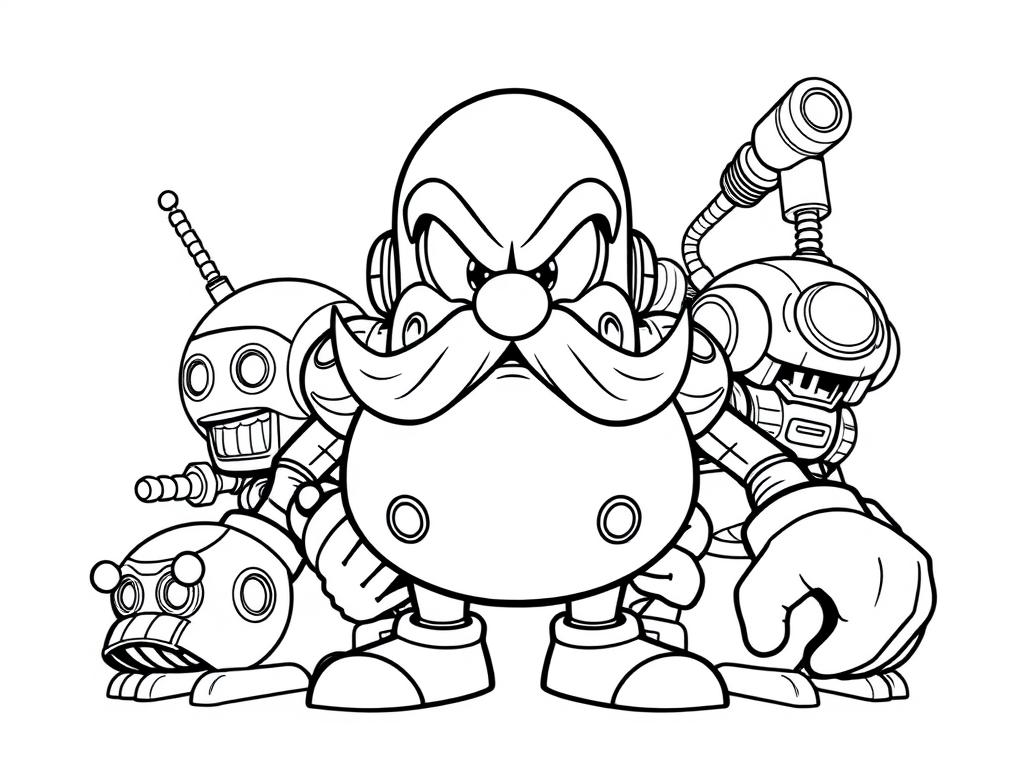 Dr. Eggman with his robots coloring page Dr. Eggman with his robots coloring page