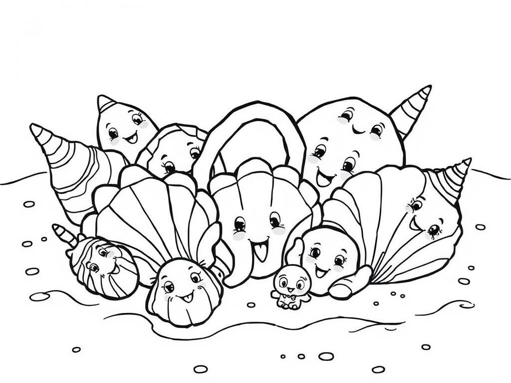 Enchanted seashell collection summer coloring page with magical talking seashells Enchanted seashell collection summer coloring page with magical talking seashells