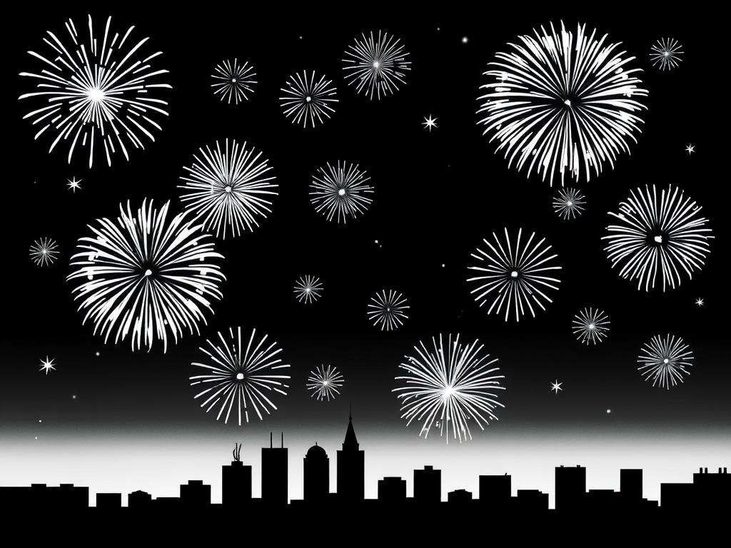 Fireworks display summer coloring page with bursting fireworks in the sky Fireworks display summer coloring page with bursting fireworks in the sky