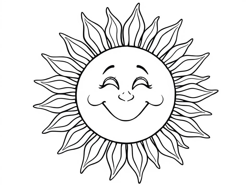 Happy sunshine summer coloring page with smiling sun and sunrays Happy sunshine summer coloring page with smiling sun and sunrays