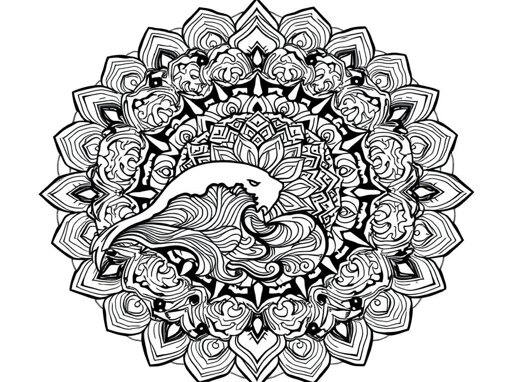 Ocean waves mandala summer coloring page with detailed wave patterns Ocean waves mandala summer coloring page with detailed wave patterns