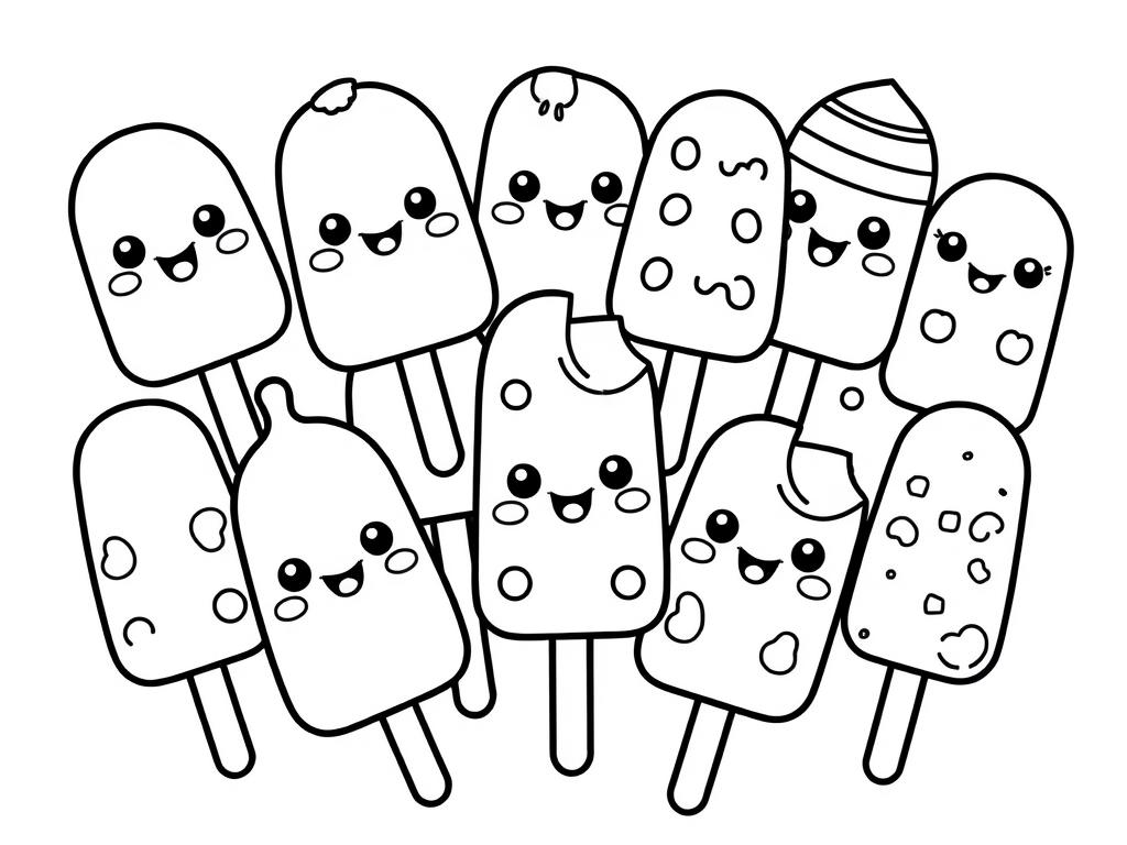 Popsicle party summer coloring page with different popsicle shapes Popsicle party summer coloring page with different popsicle shapes