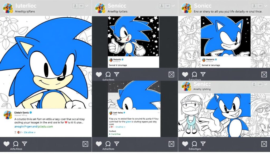 Social media display of shared Sonic coloring creations