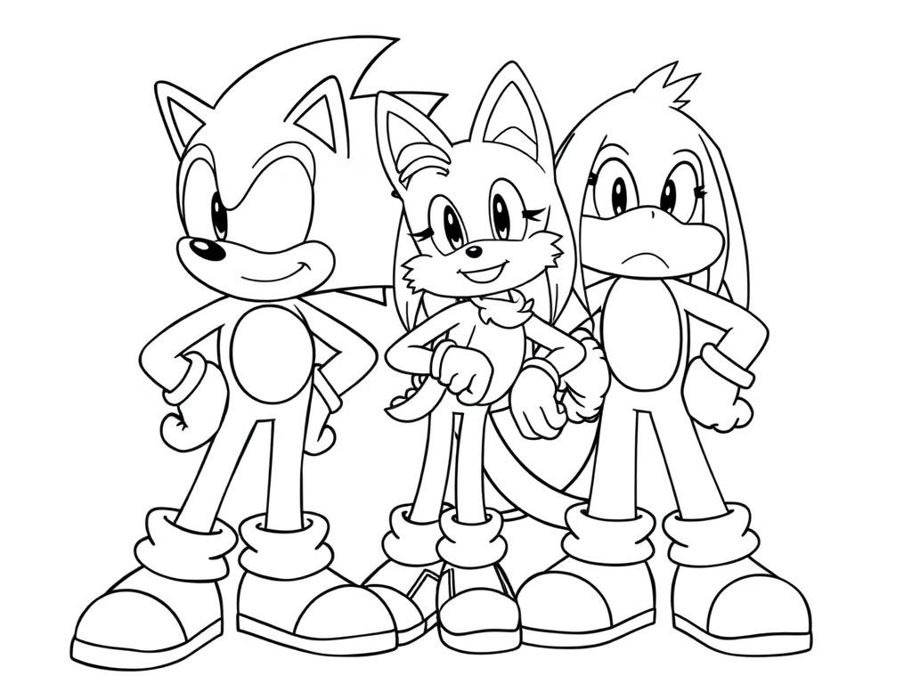 Sonic, Tails and Knuckles together coloring page Sonic, Tails and Knuckles together coloring page