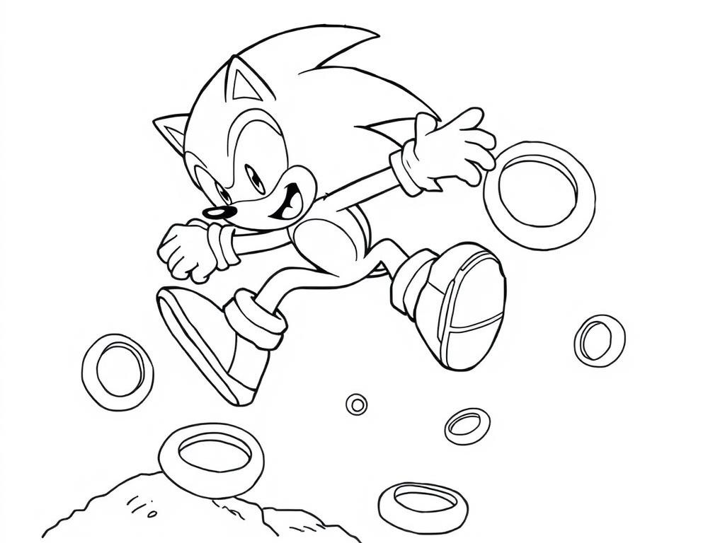 Sonic collecting golden rings coloring page Sonic collecting golden rings coloring page